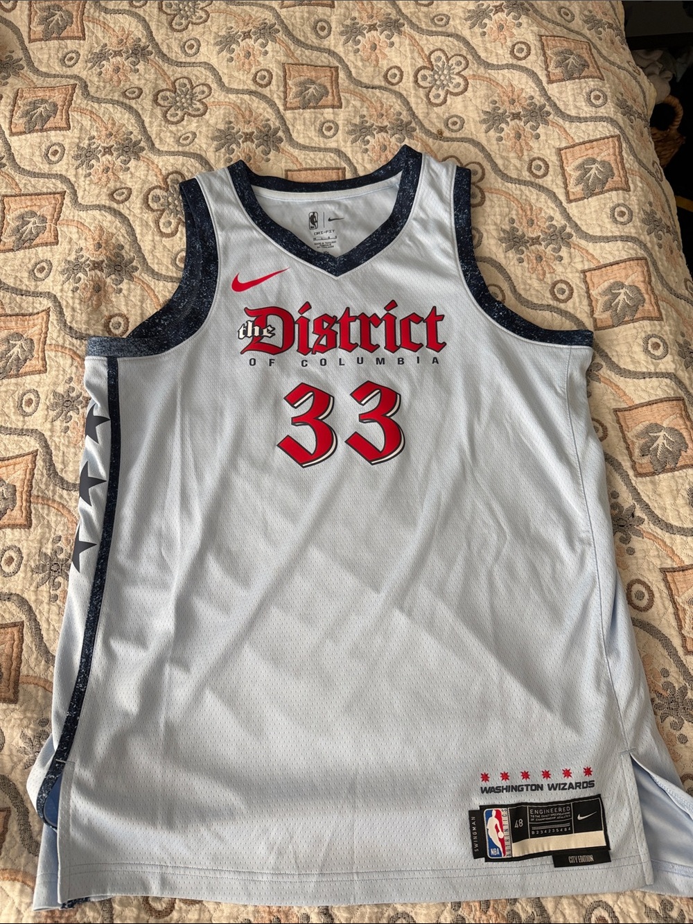 Nike White & Navy 'The District' Washington Wizards Basketball Jersey #33